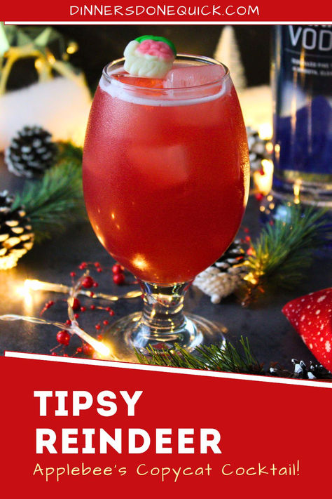 Bring the holiday cheer with this Tipsy Reindeer Cocktail, a festive Applebee's copycat recipe that's a must-try for your next Christmas party! 🍹 This easy-to-make vodka holiday drink is perfect for entertaining. Whether you're hosting a cozy night in or a big holiday gathering, this Christmas cocktail is guaranteed to impress. Save this recipe for your holiday party drinks, and don't forget to share it with friends! 🎄✨ #ChristmasCocktail #HolidayDrinks #VodkaCocktails #EasyCocktailRecipes Lunch Cocktails Drinks, Christmas Wine Drink Holiday Cocktails, Drunk Reindeer Cocktail, Vodka Drinks To Order At The Bar, Reindeer Drinks Christmas, Pucker Drinks Recipes, Holiday Theme Cocktails, Easy Liquor Drinks, 3 Ingredient Holiday Cocktails