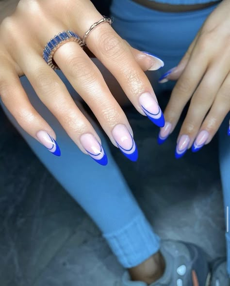 Double French Manicure, Neon Blue Nails, French Manicure Nail Designs, Neutral Nails Acrylic, Acrylic Nails Almond Shape, Nye Nails, Bridal Nails Designs, Spring Break Nails, Pink Gel Nails