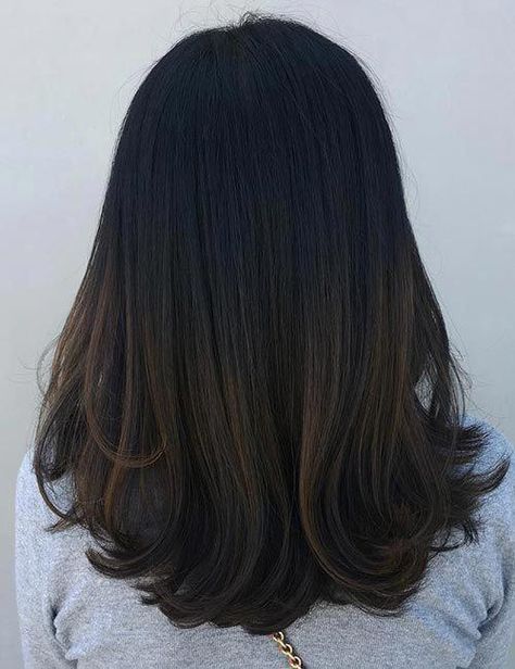 Balayage Hairstyles For Black Hair - Subtle Brown Balayage #darkombrehair #blackhair Subtle Brown Balayage, Dark Ombre Hair, Balayage Straight, Balayage Straight Hair, Balayage Hairstyles, Hairstyles For Black Hair, Black Hair Balayage, Brown Ombre Hair, Black Hair With Highlights