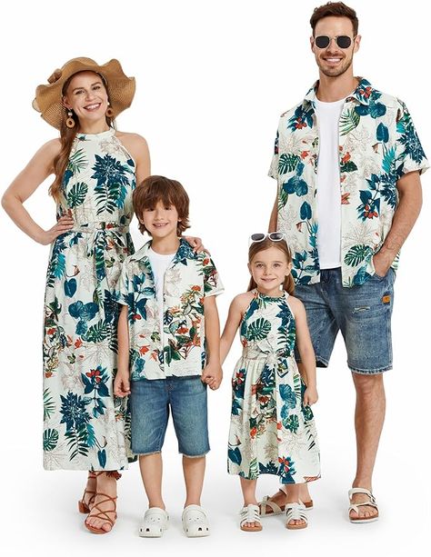 Tropical Party Outfit, Long Beige Coat, Hawaiian Outfits, Vacation Tropical, Mommy And Me Dresses, Fall Wardrobe Essentials, Leather Jacket Style, Hawaiian Outfit, Mommy And Me Outfits