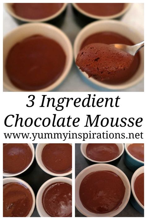 Chocolate Mousse Recipe Easy, 3 Ingredient Chocolate Mousse, Mousse Recipes Easy, Chocolate Mousse Desserts, 3 Ingredient Desserts, Dark Chocolate Mousse, Easy Chocolate Desserts, Yummy Desserts Easy, Raspberry Chocolate