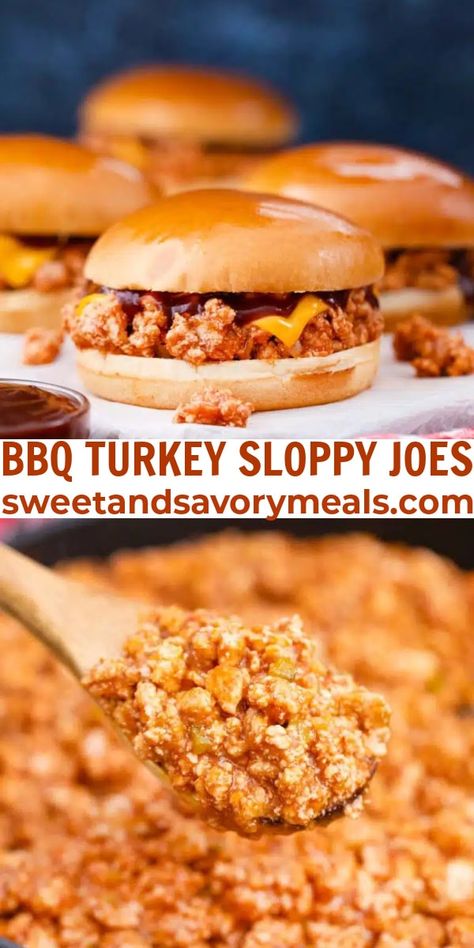 BBQ Turkey Sloppy Joes take a traditional childhood comfort food and turn it into a sandwich with so much flavor and juiciness that you will not believe it has less fat and calories. Ground Turkey Barbecue Recipes, Bbq Turkey Sandwich, Turkey Sloppy Joes, Flexitarian Recipes, Bbq Turkey, Easy To Make Appetizers, Savory Meals, Easy Party Food, Healthy Sandwiches