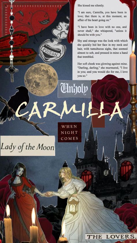 Carmilla Carmine And Zestial, Lesbian Art Reference Base, Carmilla Hazbin Hotel Wallpaper, Carmilla And Laura Book, Carmilla Book Aesthetic, Carmilla Vampire Aesthetic, Carmilla Carmine Wallpaper, Carmilla Novel, Carmilla Vampire Art