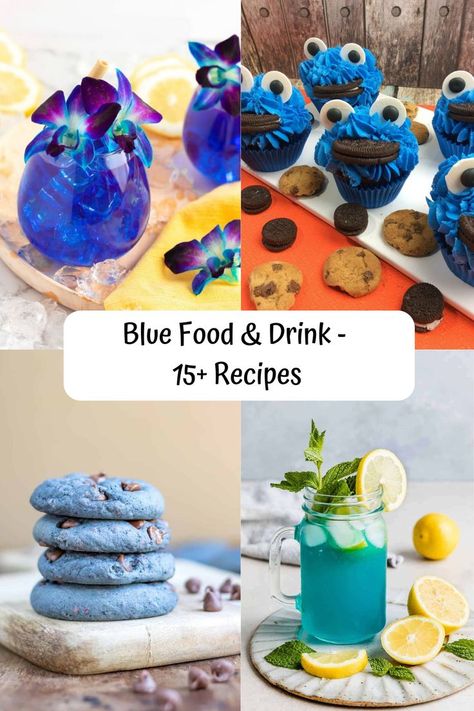 For tasty blue food & drink recipes, this list has some of the best fun, pretty, & tasty ideas. All of these recipes are perfect when you want to celebrate with something cool blue. Blue foods, drinks, & decor help make parties festive & fun. These recipes are the best to make & serve for baby showers, bridal showers, Hanukkah, & birthdays. Celebrate the next blue moon or National Blue Day with these blue things to eat. Includes cocktails, cookies, cupcakes -pretty blue desserts & drinks. Foods For Color Party, Blue Party Foods, Blue Foods, Blue Snacks, Party Side Dishes, Lemonade Cupcakes, Nutrient Packed Smoothies, Blue Cookies, Kids Cooking Recipes