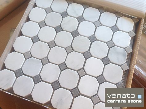 Octagon Tile Bathroom, Octagon Tile Floor, Bathroom Selections, Bathroom Favorites, Carrara Venato, Saltillo Tile Floor, Octagon Tile, Master Bath Tile, Guest Bathroom Renovation