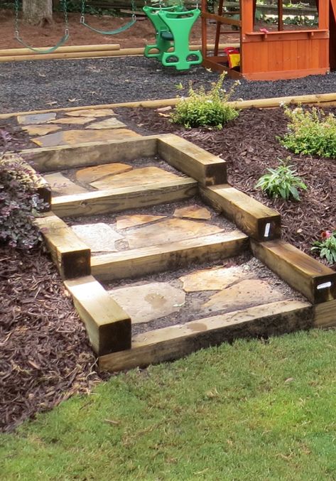 Sloped Backyard Landscaping, Landscape Stairs, Landscape Steps, Sloped Backyard, Garden Stairs, Outdoor Steps, Sloped Garden, Garden Steps, Outdoor Stairs