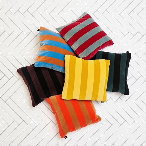 Soft Stripe Cushion by Hay Stripe Cushion, Plain Cushions, Striped Cushions, Cushion Design, Velvet Cushions, 인테리어 디자인, Pillow Design, Concept Store, Soft Furnishings