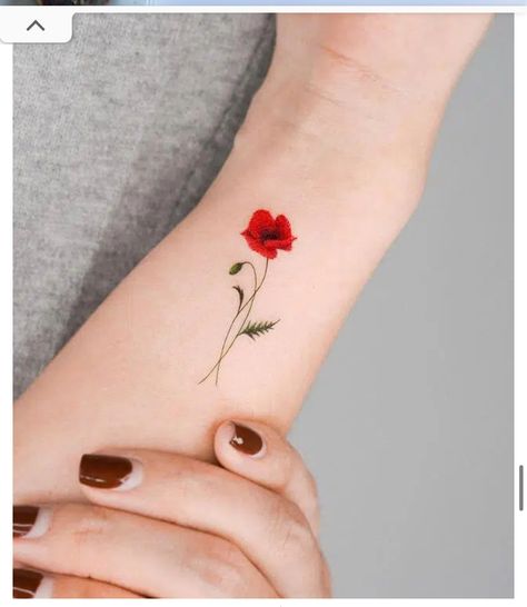 Simple Poppy Tattoo, Red Flower Tattoo, Red Poppy Tattoo, Poppy Tattoos, Red Flower Tattoos, Tiny Flower Tattoos, Poppy Flower Tattoo, Tattoo On Wrist, Poppy Tattoo