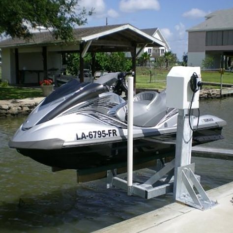 Mini Mag 800 lb Capacity Dock Mount Jet Ski Lift Boat Lift Dock, Jet Ski Lift, Jet Ski Dock, Floating Boat Docks, Floating Boat, Lake Dock, Lakefront Living, Lake Time, Lakefront Property