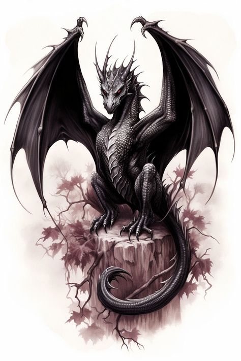 Cool Dragon Pictures, Black Dragon Tattoo, J Tattoo, Dragon Tattoo Art, Dragon Artwork Fantasy, Spooky Tattoos, Cool Dragons, Temp Tattoo, Arm Sleeve Tattoos