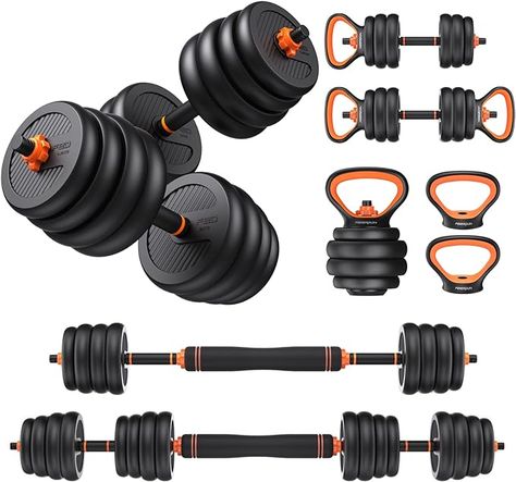 t range for the single dumbbell is 5 lbs-10 lbs, the kettlebell is 3.5 lbs-11.5 lbs, and the barbell is 7 lbs-21 lbs. Suitable for beginners to professionals, it meets your exercise intensity needs in different stages in just one device. Installation is easy. The barbell connecting rod is made of a 5mm thick steel tube + 20mm thick high-quality foam. Non-slip Dumbbell Bar, Durable & Odorless. Push Up Stand, Fitness Exercises, Adjustable Dumbbells, Free Weight, Weight Set, Home Gym, Push Up, Gym