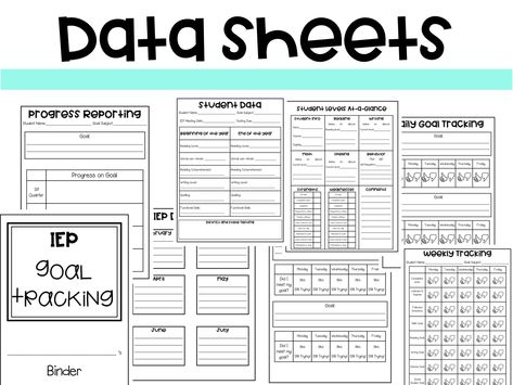 Goal Tracking Sheets For Students, Student Goal Tracking, Iep Tracking Sheets, Iep Progress Monitoring Data Sheets, Data Sheets For Special Education, Iep Data Collection Sheets Free, Iep Goal Tracking Data Collection, Iep Data Tracking, Special Education Data Sheets