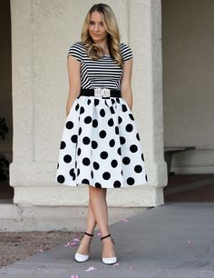 Black Polka Dot Skirt Outfit, Black And White Striped Skirt Outfit, White Polka Dot Skirt Outfit, Polka Dot Skirt Outfit, Striped Skirt Outfit, Dot Skirt Outfit, Black Polka Dot Skirt, Black And White Polka Dot Skirt, Black And White Striped Skirt