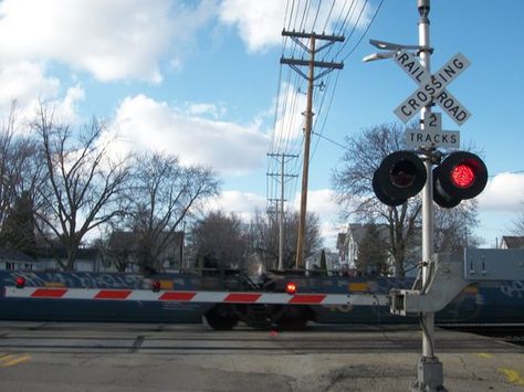 Railroad crossing gate with RECO LED's, Western-Cullen Hayes LED's and Type 2 0777 E-bells on North 9th Street in Rochelle, IL Procreate References, Railway Crossing, Railroad Lights, Train Costume, Train Crossing, Gate Pictures, Railroad Crossing Signs, Railroad Images, Railroad Crossing