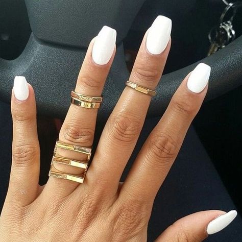 40 Best Coffin Nail Designs To Try in 2021 - The Trend Spotter White Coffin Nails, Milky Nails, Short Coffin, Short Coffin Nails, White Acrylic Nails, Coffin Shape Nails, White Nail Designs, Nails Polish, Acrylic Nails Coffin Short