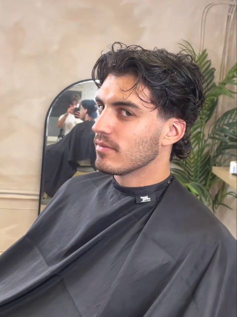 Mullet Hairstyle Men Middle Part, Medium Hair Taper Fade, Medium Length Hair Men Layered, Mens Big Forehead Hairstyles, Textured Slick Back Men, Middle Part With Taper, Low Taper Mullet Men Straight Hair, Flow Tapered Haircut, Flow Mens Haircut