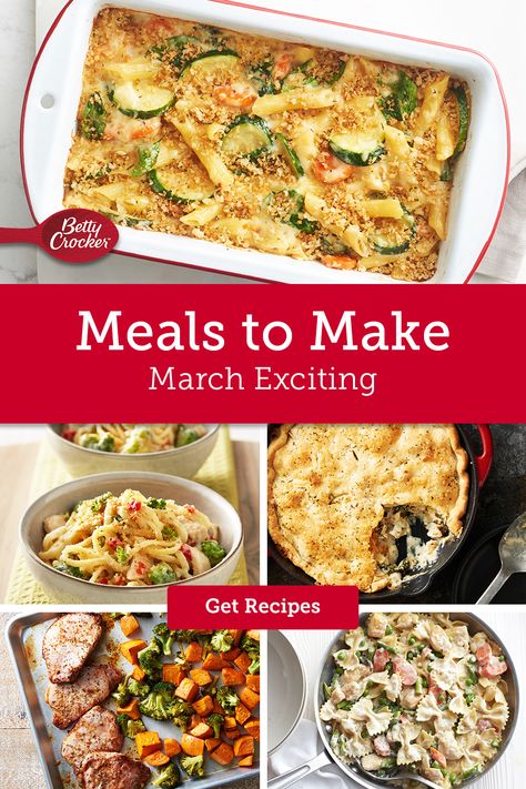 Is it spring yet? These seasonal spring recipes will at least taste like it's warming up even if you still see snow on the ground. Colorful, fun and full of flavors that are back in season, you can bet that these easy spring recipes will make March your favorite month. Check out the cozy Saint Patrick's Day themed dishes, too! March Meal Plan, Easy Spring Recipes, Is It Spring Yet, Nourishing Recipes, Betty Crocker Recipes, Meals To Make, Spring Dinner, Healthy Food Inspiration, People Food