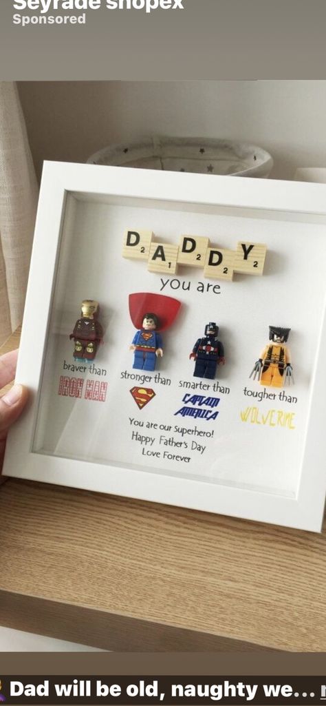 Diy Gift Ideas For Dad, Dad Gifts Ideas, Father Gift Ideas, Art Mannequin, To My Father, Shadow Frame, Cinema Ticket, Cadeau Diy, Custom Lego