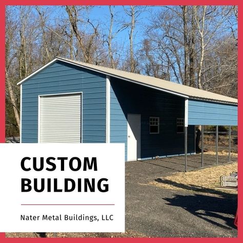 Metal Garage With Lean To, Single Car Garage, Lean To Shed, Metal Carports, Small Garage, Metal Garages, Metal Buildings, Car Garage, Garage Doors