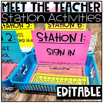 Meet the Teacher Editable Stations for Back to School and Open House | Meet the teacher, Station activities, Teacher presentations Open House Gifts, Open House Activities, Student Birthday Gifts, Student Gift Tags, Classroom Wishlist, Meet The Teacher Night, School Open House, School Forms, Student Birthdays