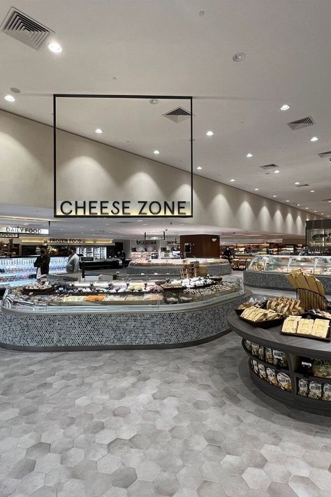 Modern supermarket showing the "Cheese Zone" display Modern Supermarket, Supermarket Design Interior, Shipping Container Architecture, Supermarket Display, Grocery Market, Grocery Store Design, Retail Signage, Supermarket Design, Container Architecture