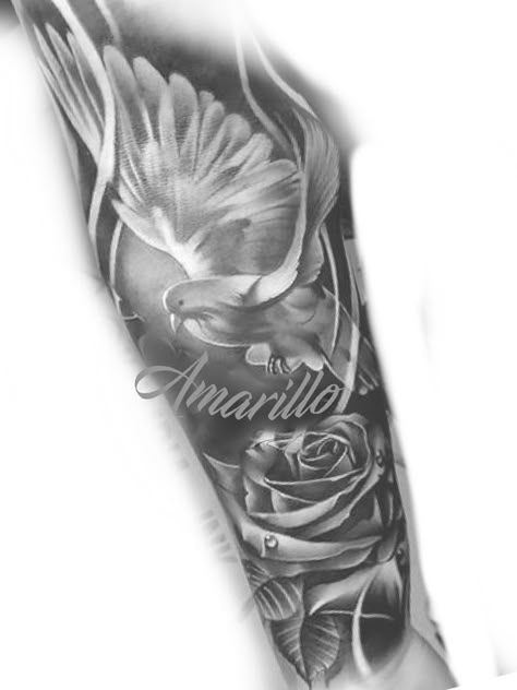 Dove And Rose Tattoo, Potrait Tattoo, Heaven Tattoo, Arm Tattoos For Guys Forearm, Lion Art Tattoo, Soldier Tattoo, Half Sleeve Tattoos Forearm, Rose Tattoo Sleeve, Filigree Tattoo