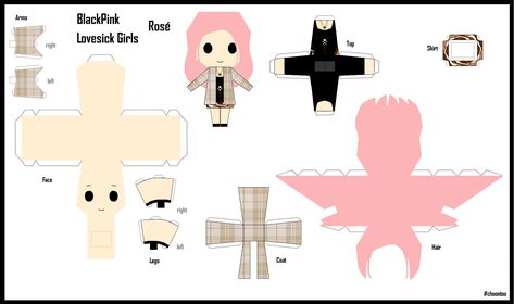 [BlackPink] [Paper Craft] Lovesick Girls Ver - Rosé Bp Stickers, Sailor Moon Crafts, Note Doodles, Diy Crafts Bookmarks, Anime Paper, Kpop Diy, Paper Doll Template, Papercraft Templates, Paper Toy