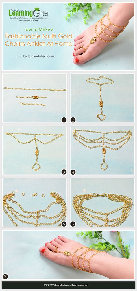 How to Make a Fashionable Multi Gold Chains Anklet At Home Anklets Diy, Ankle Bracelets Diy, Easy Jewelry, Jewelry Techniques, Gold Chain Jewelry, Beaded Anklets, Foot Jewelry, Beaded Jewelry Patterns, Chain Anklet