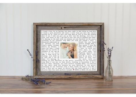 Song Picture Frame, Wedding Song Decor Wall Art, Wedding Lyrics Decor Wall Art, Wedding Gift Art, Song Lyrics Framed, Wedding Photo Gift, Wedding Song Lyrics Framed, Wedding Song Lyrics, 1 Year Anniversary Gifts