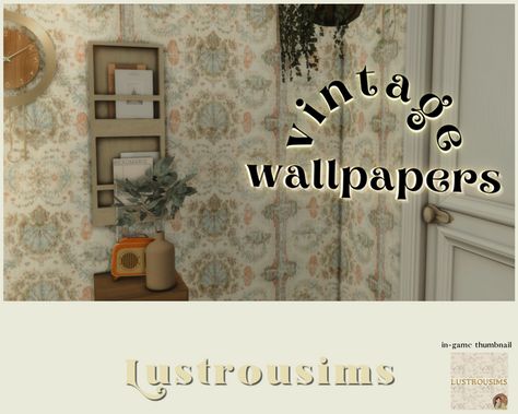 Sims 4 Cc Cottage Walls, 1940s Wallpaper, Sims 4 Cottage, Cottagecore Wallpaper, Sims 4 Decades Challenge, Vintage Wallpapers, Vintage Homes, Sims 4 Clutter, Sims 4 Cc Folder