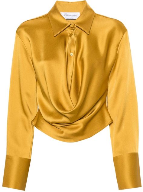 Gold Shirts For Women, Woman Blouse Design, Outfit Logo Design, Gold Outfits For Women, Satin Shirts For Women, Satin Blouse Long Sleeve, English Outfit, Satin Tops, Satin Shirts