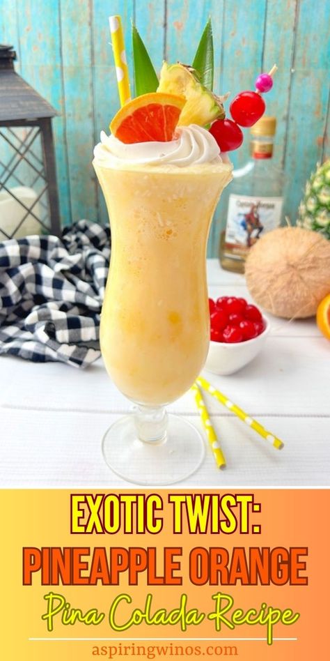 Exotic Twist: Pineapple Orange Pina Colada Recipe | Sip Paradise: Tangy Pineapple Orange Pina Colada | Tropical Bliss: DIY Pineapple Orange Pina Colada | Rum Cocktails For Summer | Tropical Explosion Cocktail Recipes #PineappleOrange #PinaColada #CocktailRecipe #ExoticTwist #RumCocktail #PineappleOrangePinaColada Pina Colada Mixer Recipes, Pina Colada Punch With Alcohol, Pinaq Liqueur, Strawberry Pina Colada Recipe, Pina Colada Rum, Diy Pineapple, Pina Colada Recipe, Tropical Food, Yummy Alcoholic Drinks