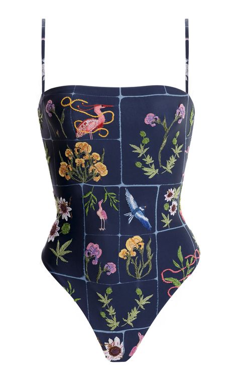 Durazno Paraiso Embroidered One-Piece Swimsuit By Agua By Agua Bendita | Moda Operandi St Street, Designer Beach Wear, Swimsuit Design, Pre Fall, Wash Bags, Moda Operandi, Midnight Blue, Fashion Collection, One Piece Swimsuit