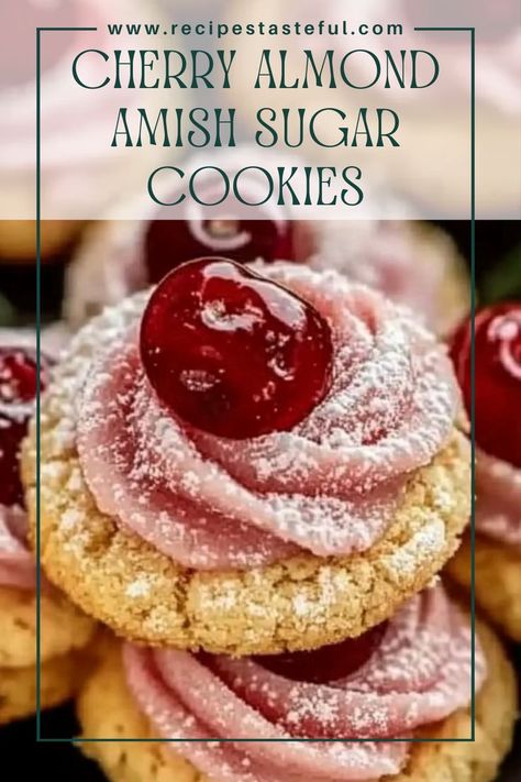 These Cherry Almond Amish Sugar Cookies are a delightful twist on the classic Amish sugar cookie. With their soft, melt-in-your-mouth texture, the addition of cherry and almond flavors makes these cookies an irresistible treat. Perfect for any occasion, these cookies are sure to be a hit with family and friends! Cherry Amish Sugar Cookies, Cherry Almond Amish Cookies, Amish Cherry Almond Cookies, Cherry Nut Cookies, Cherry Filled Cookies, Cherry Almond Amish Sugar Cookies, Cherry Sugar Cookies, Marry Me Cookies, Amish Desserts