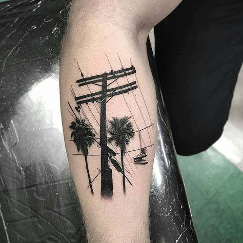 Lineman Tattoos, America Tattoo, Los Angeles Tattoo, Palm Tattoos, Airbrush App, Inked Magazine, Minimal Color, Arm Tattoos For Guys, S Tattoo