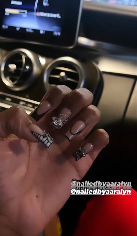 Partynextdoor Inspired Nails, Nail Piercing, Hard Nails, Edgy Nails, Dope Tattoos For Women, Colored Acrylic Nails, Girly Acrylic Nails, Inspired Nails, French Tip Acrylic Nails