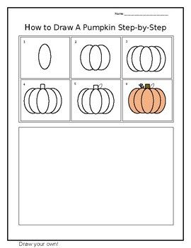 How to Draw a Pumpkin Step-by-Step (in English and Spanish) Fall Pumpkins Drawing, Pumpkin Directed Drawing Preschool, Step By Step Pumpkin Drawing, How To Draw A Pumpkin Easy, How To Draw A Pumpkin Step By Step Easy, How To Draw A Pumpkin, Drawing A Pumpkin, How To Draw Pumpkins, November Doodles