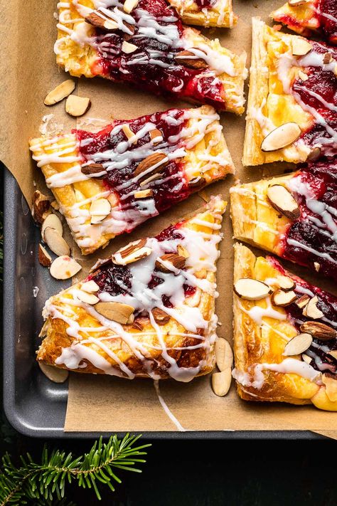 Cranberry-Almond Danishes Cranberry Danish, Almond Danish Recipe, Braised Pork Shoulder, Butter Puff Pastry, Homemade Hot Chocolate Mix, Danish Dough, Cranberry Almond, Danish Food, Homemade Hot Chocolate