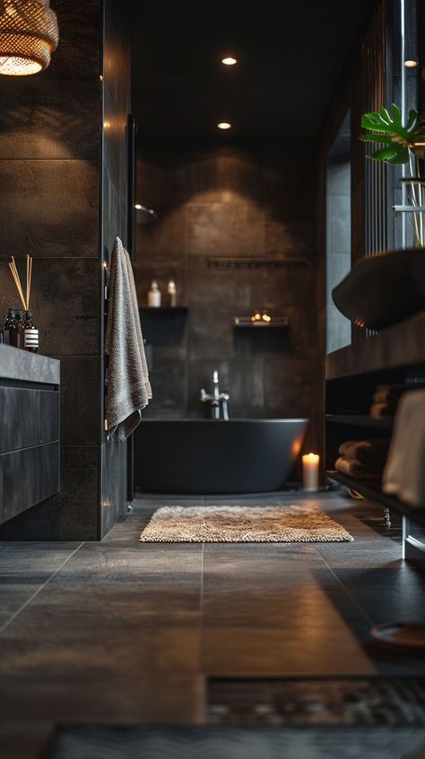 Bachelor Bathroom, Dark Loft, Inside Aesthetic, Dark Home Aesthetic, Guest Bathroom Renovation, Guest Bathroom Remodel, Dark Home, Modern Farmhouse Bathroom, Bathroom Design Luxury