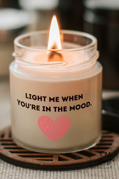 Light me when you're in the mood candle, Valentines, funny candle for wife, funny Candle for husband Valentines Candles, Candle Quotes Funny, Mood Candles, Cheesy Valentine, Valentine Candles, Candle Quotes, Candle Stickers, Christmas Gifts For Wife, Aesthetic Candles