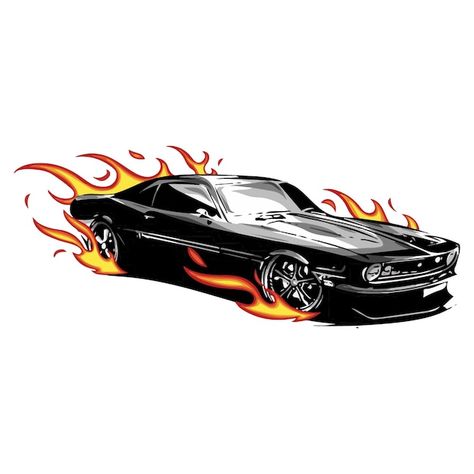 Car On Fire Illustration, Car Logo Aesthetic, Car Racing Tattoo, Car On Fire Drawing, Mechanic Artwork, Car Lover Tattoo, Easy Drawing Ideas For Beginners, Beginners Drawing, Fire Graphic