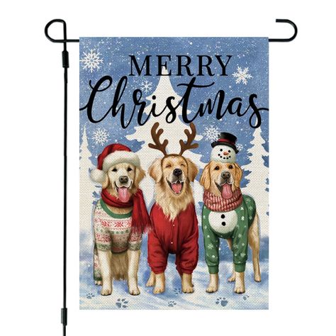 PRICES MAY VARY. Package Includes: Only 1PC small Christmas garden flag (flag pole not included). Measures 12 x 18 inches with a 2-inch sleeve hanger fitting most standard flag stands. The flag is hand-sewn and measured; please allow +/- 1cm tolerance Festive Holiday Design: Our Christmas garden flag features a classic Winter Christmas scene with snowflakes, Christmas dogs, and a cheerful holiday message—perfect for adding a joyful touch to any outdoor space High-Quality Material: Made from weat Merry Christmas Dogs, Christmas Dogs, Outside Patio, Christmas Animals, Christmas Dog, Lawn Garden, Golden Retriever, Lawn, Merry Christmas