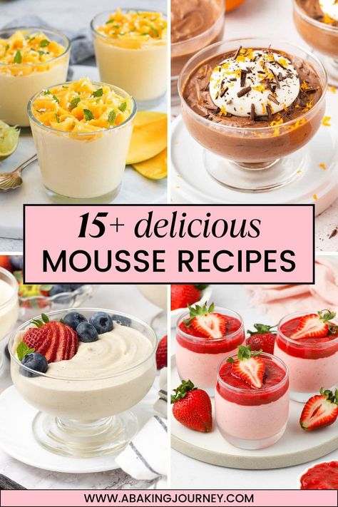 Chocolate Mousse Ideas, Honey Mousse Recipe, Jello Mousse Recipes, Marscapone Mousse Recipes, Mouse Dessert Recipes, Fruit Mousse Recipes, Mouse Recipes Desserts, Mousse Recipes Desserts, Mousse Flavors