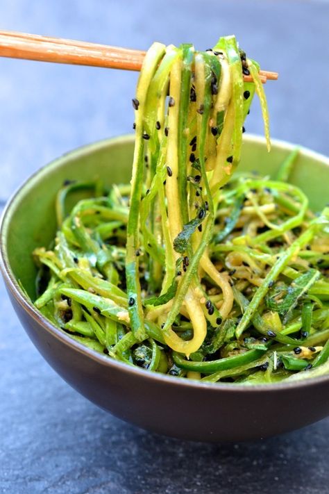 Cucumber Noodle Salad, Bariatric Lifestyle, Sesame Noodle Salad, Lite Meals, Sesame Noodle, Eating Veggies, Tasty Salads, Cucumber Noodles, Zoodle Recipes