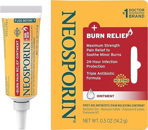 Amazon.com: Neosporin Dual Action Burn Relief & First-Aid Antibiotic Ointment for 24-Hour Infection Protection & Maximum Strength Burn Pain Relief, Made with Bacitracin Zinc, Neomycin, & Pramoxine HCl,.5 oz : Everything Else Burn Ointment, Antibiotic Ointment, Burn Care, Burn Relief, Severe Burns, College Textbook, Skin Burns, Infection Prevention, Wound Care