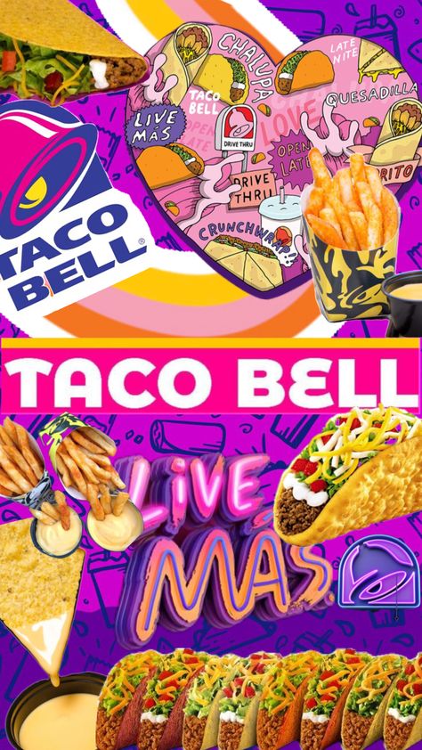 #tacobell #fastfood #tacos #purpleaesthetic Taco Bell Pictures, Taco Bell Board, Taco Bell Wallpaper, Taco Bell Aesthetic, Bell Pictures, Kids Graphic Design, Galaxy Background, Food Wallpaper, Food Court