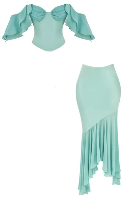 Teal Outfit Ideas, Mermaid Outfit Ideas, Teal Dress Outfit, Teal Outfit, Turquoise Clothes, Teal Outfits, Corset Fashion Outfits, Core Fashion, Hot Halloween Outfits