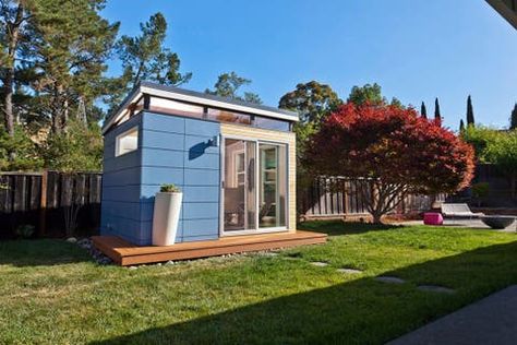 modernshed-backyard-office Prefabricated Sheds, Prefab Sheds, Shed Office, Tiny House Blog, Modern Shed, Studio Shed, Cheap Sheds, Sheds For Sale, Shed Plan