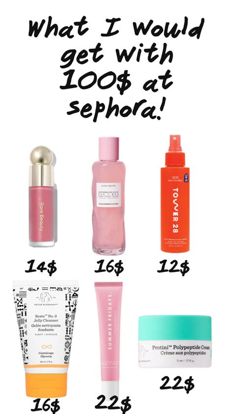 What would you buy with 100$ at sephora? What To Buy At Sephora, Sephora Hacks, Sephora Must Haves, Sephora Shopping, Skin Care Routine Order, Makeup List, Routine Tips, Beauty Routine Tips, Preppy Stuff