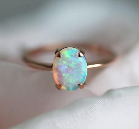 White Gold Opal Ring, Opal Solitaire Ring, Australian Opal Ring, Opal Diamond Ring, Natural Opal Ring, October Birthstone Rings, Opal Engagement Ring, White Opal Ring, Nature Inspired Rings